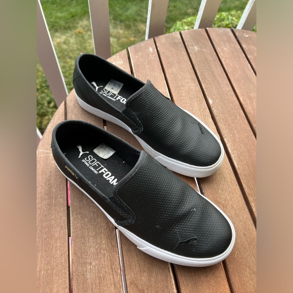 Puma Shoes - PUMA “Soft Foam” Comfort Black Faux Leather Slip-On Sneakers, Size 8, GUC